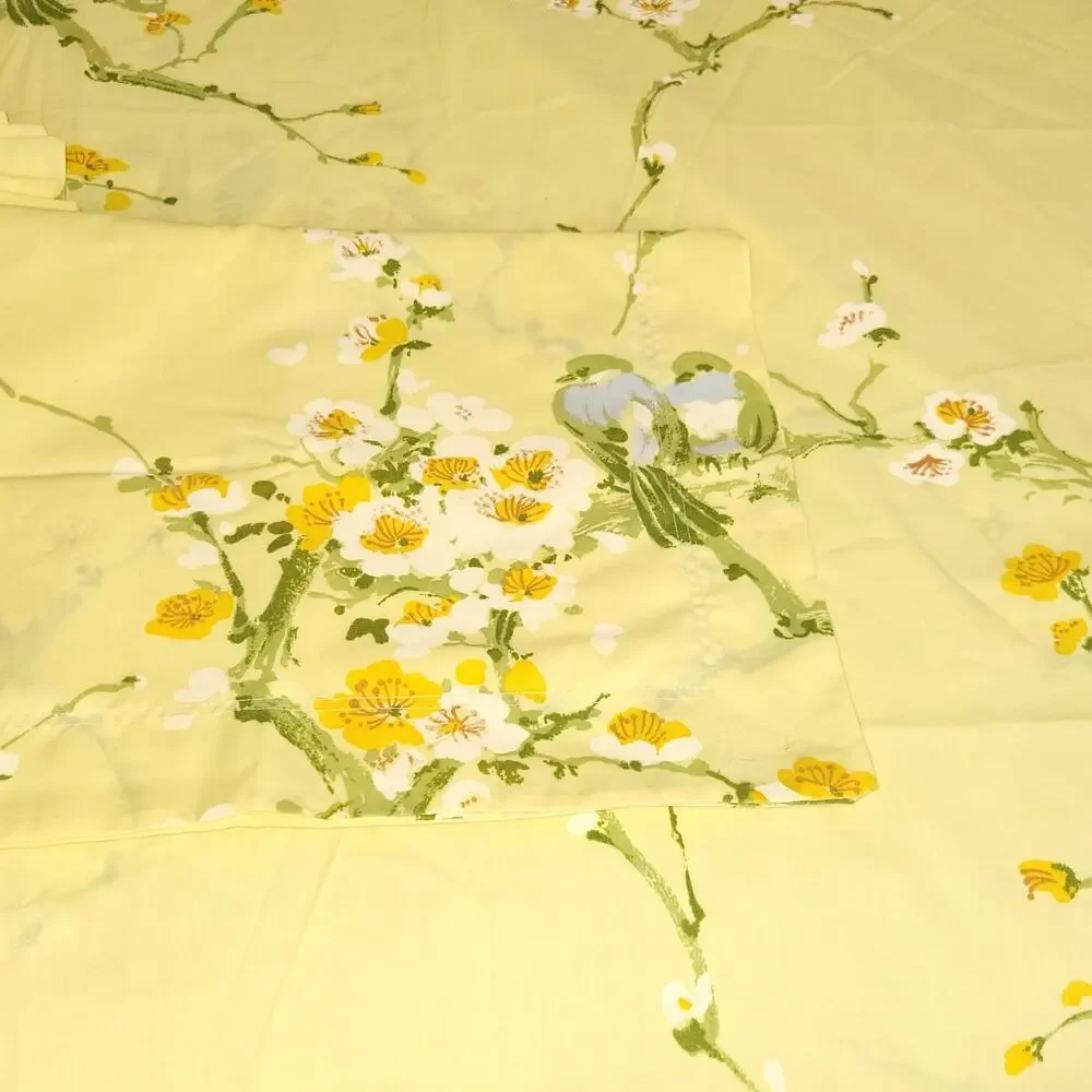 Vintage Twin Duvet & Sheets Set 8 pieces 60s Cotton Percale Yellow Blue Bird